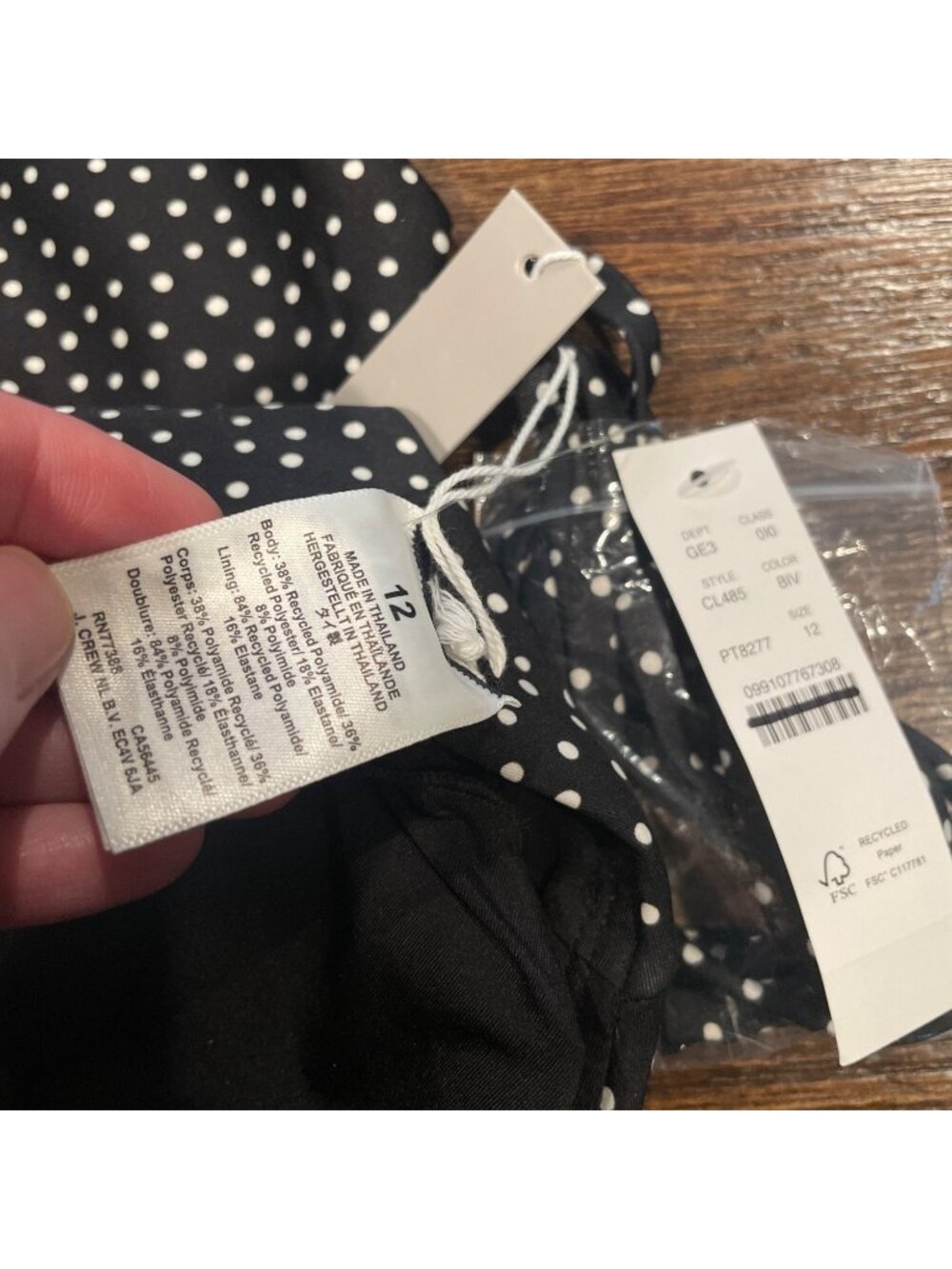 NWT J.Crew Gemma Bandeau One-Piece Swimsuit Sz 12 Black Polka Dot Classic Sculpt - Picture 5 of 14
